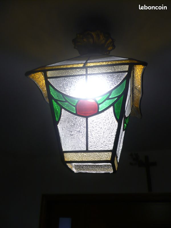 Joli lustre ancien en vitraux (image 1)