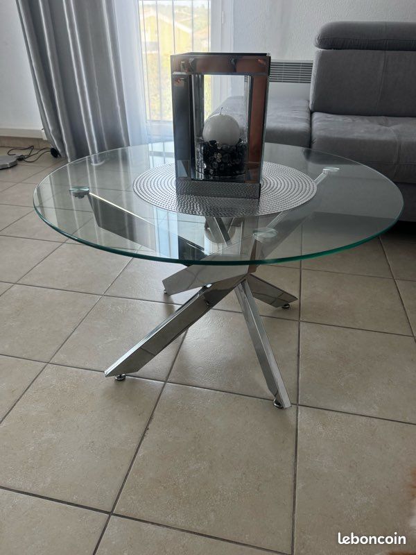 Table ronde en verre - pied inox (image 1)