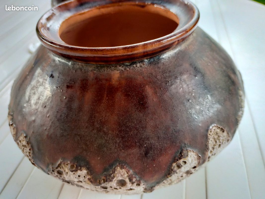 Ancienne poterie signée de Sauzelle R.L.M Chantrier Île d'Oléron émaux décoration collection vintage (image 3)