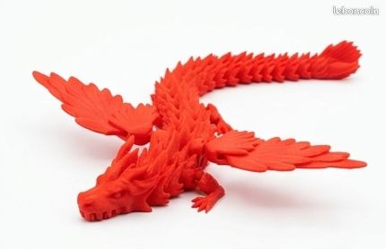 Dragon Articulé Imprimé 3D – 30 Cm Mobile – Rouge Et Or – Déco Et Jeu – Cadeau Fantastique