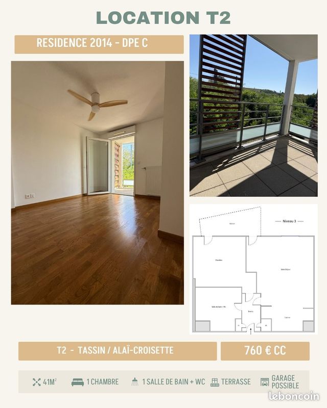 Appartement 2 pièces 41 m² · à Tassin-la-Demi-Lune · 41 m² · 760 €/mois