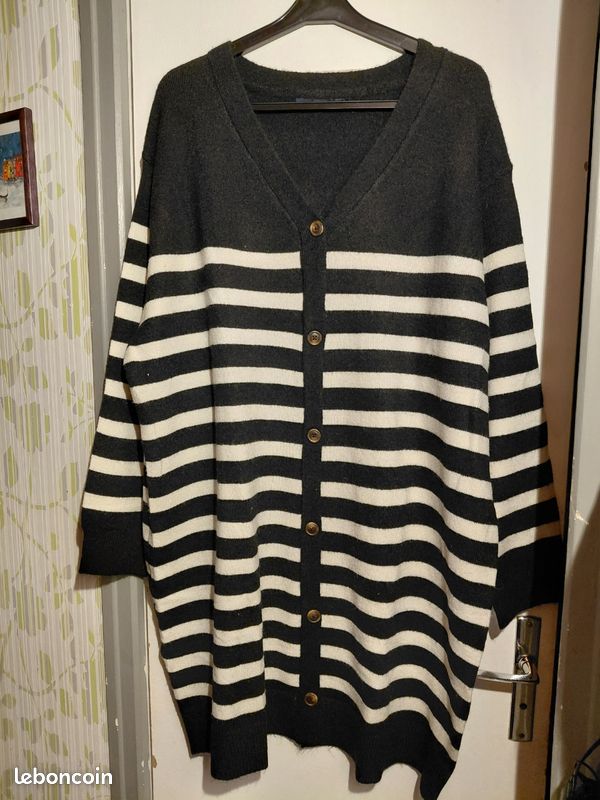 Gilet Blanc Femme Trois Rond Taille S/M - Occasion Très Bon état, Mélange Soie/coton/laine, Manches Longues