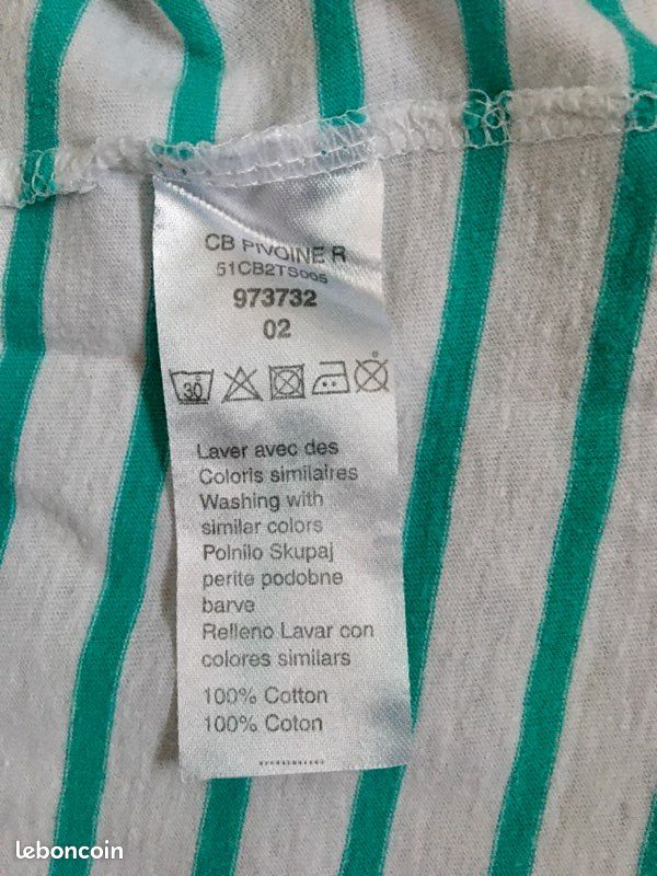 T-shirt type marin blanc-vert taille 2 / M (image 6)