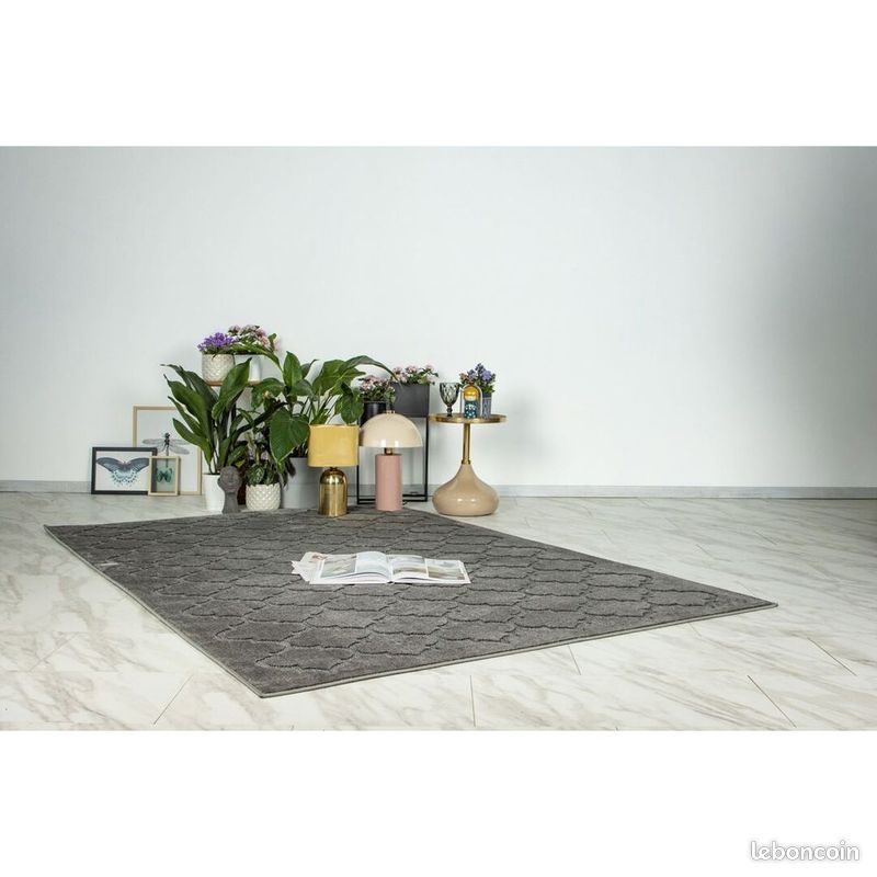 Tapis scandinave effet 3D graphique Miramar Gris 80x300 (image 2)