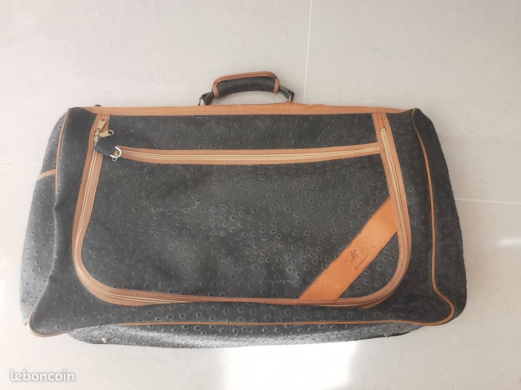Sac Vintage Forme Valise Années 65/70 - Simili Autruche Crème, Avec Clé, Occasion, Style Rétro Femme