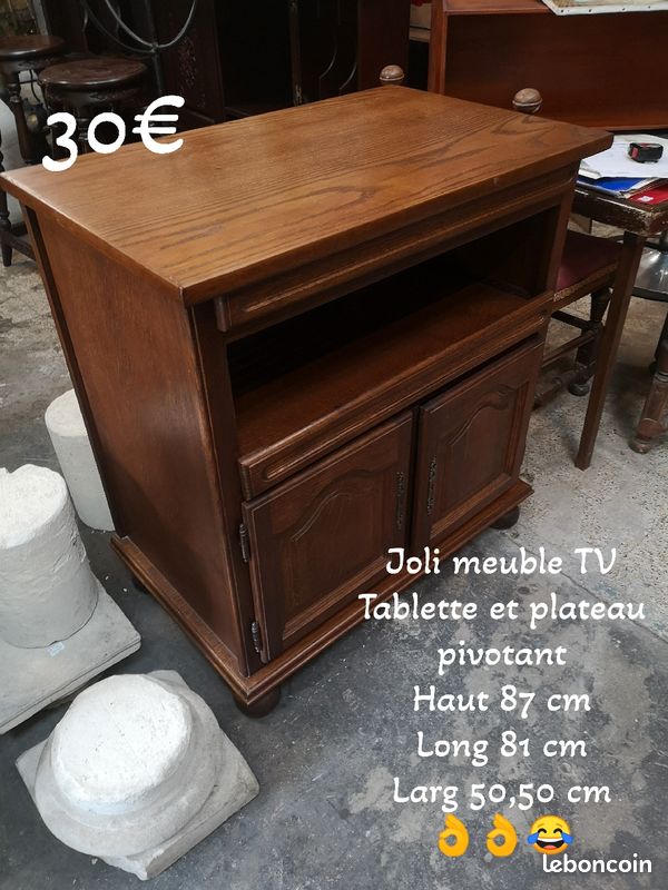 Joli meuble TV en bois tablette et plateau pivotant (image 1)