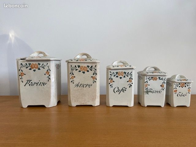 Lot De 5 Pots à épices En Céramique Pour Cuisine - Sucre, Farine, Café, Chicorée, Thé