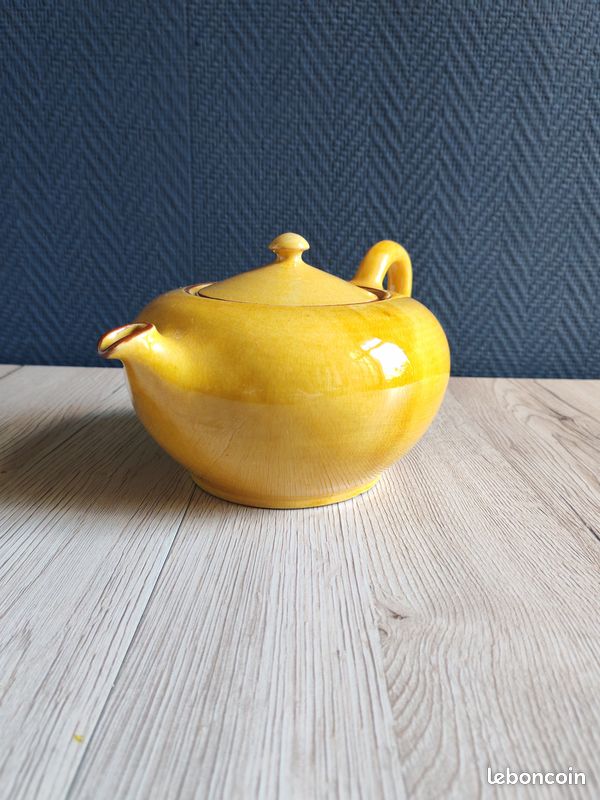 Théière Moutarde Vintage en Céramique Émaillée | Petite Théière Jaune Craquelée Style Campagne Arcopal Digoin | Déco Cuisine Rétro (image 3)