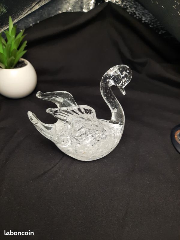 Sculpture murano Cygne bullé, verre transparent et blanc, 10 cm (image 4)