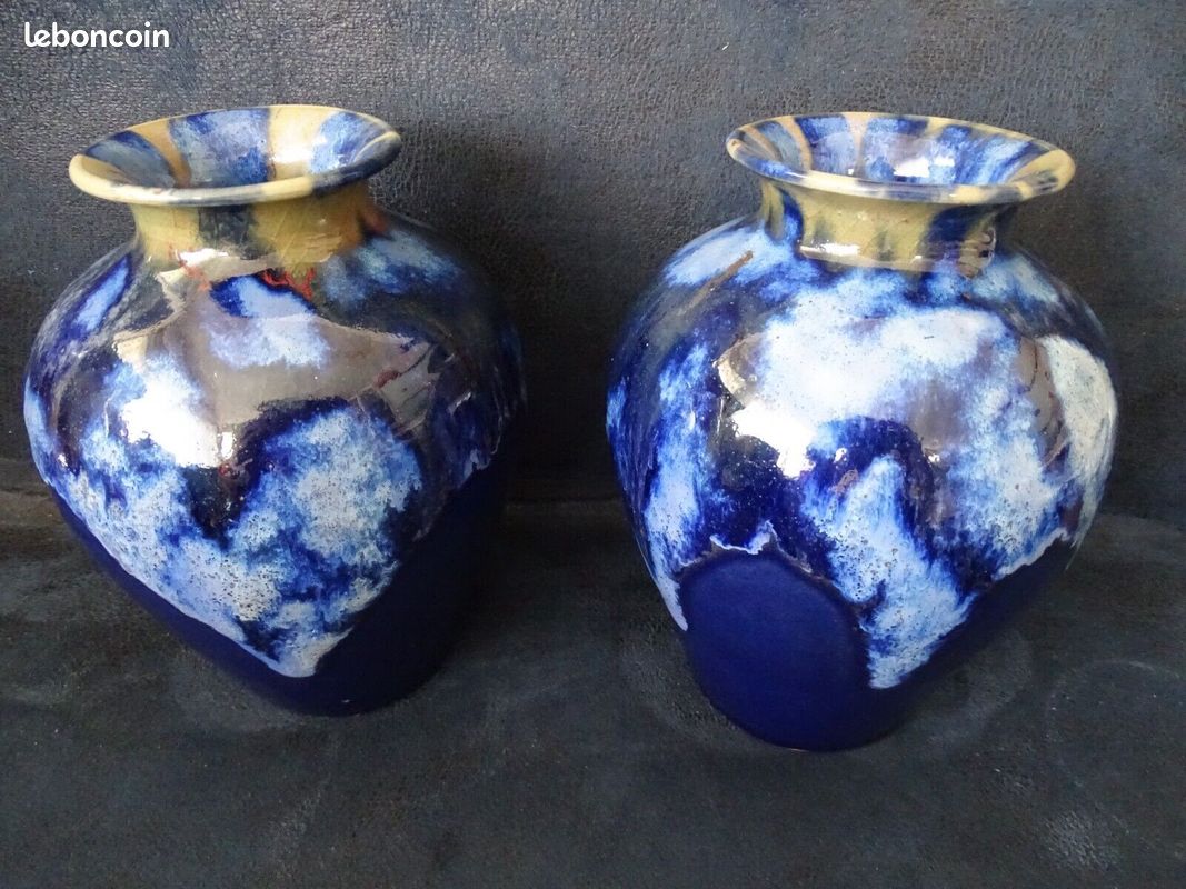 VENDUES / Vases Céramiques Grès du Morvan bleu + Alpho Alphonse Mouton design Art Nouveau rétro Vintage 1930's (image 15)