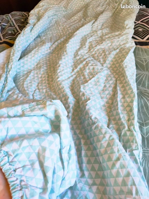 Drap housse matelas bébé 120/60 la redoute vert menthe et blanc (image 1)