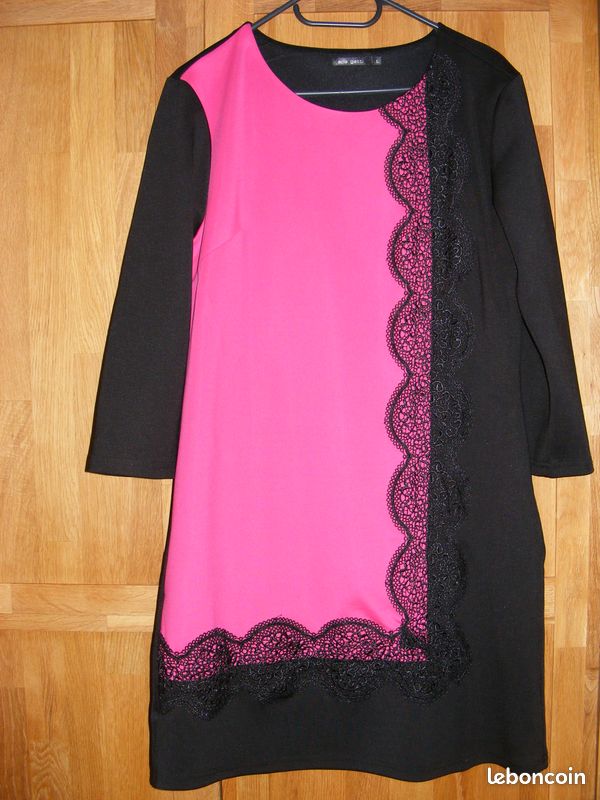 Robe femme t40 fuchsia et noire chic (image 1)