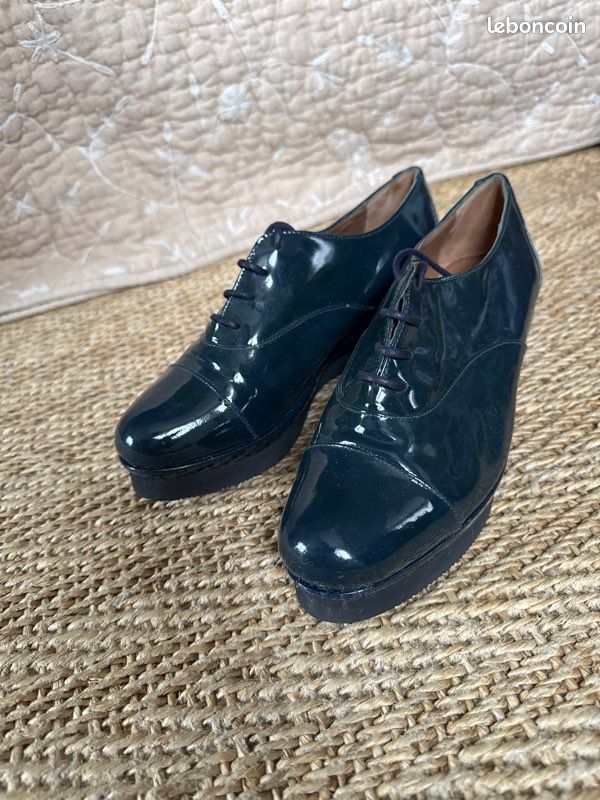 Chaussures compensées en vernis bleu 37 (image 1)
