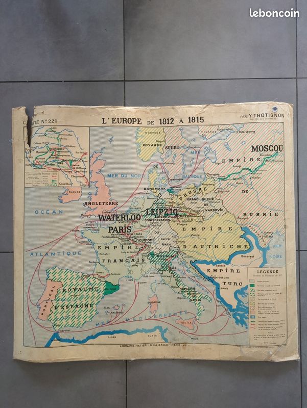 Objet de collection: Affiche scolaire, Carte de l'Europe de 1812 à 1815 Trotignon (image 1)