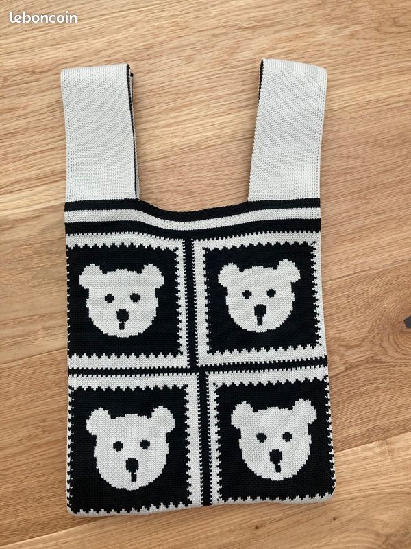 Sac fourre-tour cabas tricoté avec motif ours (image 2)