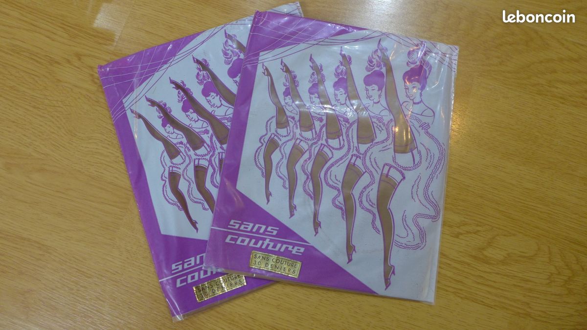 Lot de 2 paires de bas nylon stockings vintage chair foncé T1 (image 1)
