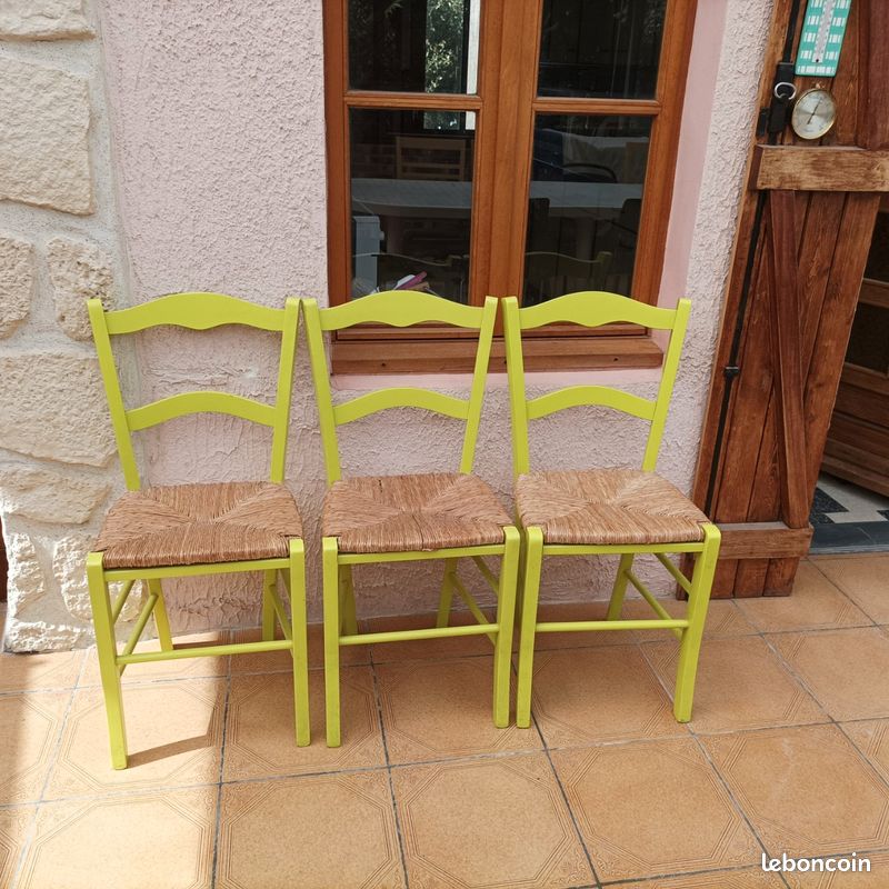 Lot 3 chaises bois rottin be vert (image 1)