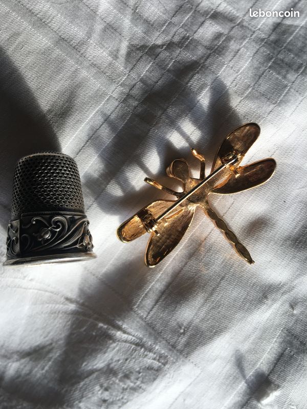 Broche Vintage Libellule Fée - Années 60-80, Métal émaillé Avec Zircons - Très Bon état