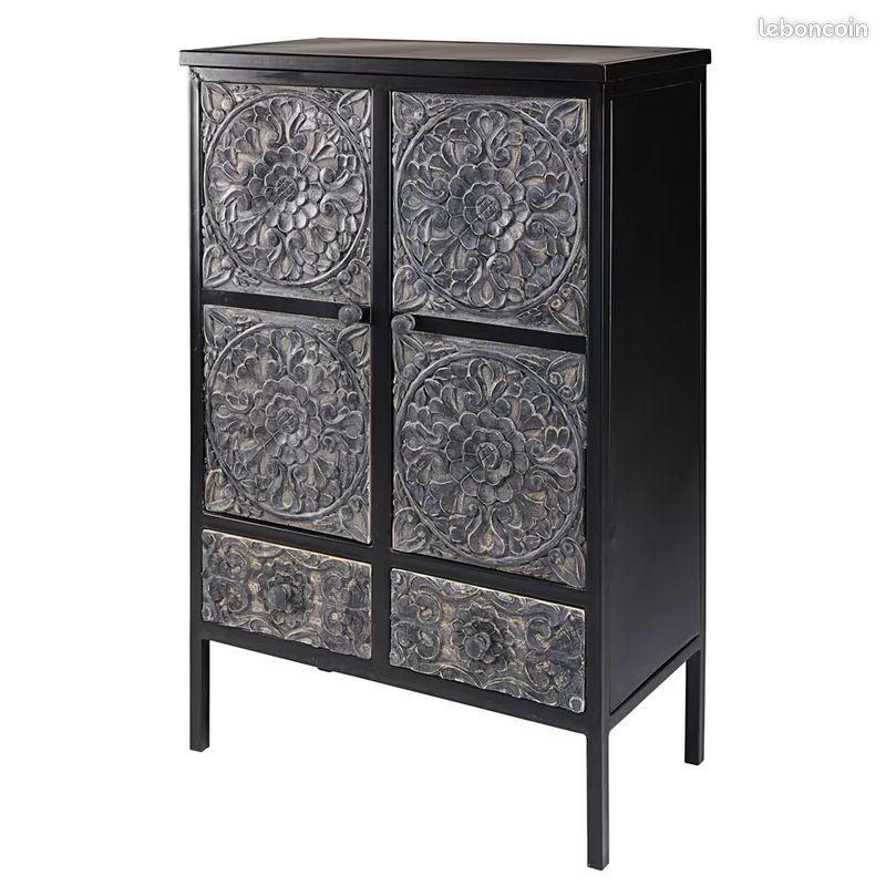 Cabinet en métal et manguier sculpté TOPAZE Maisons du MONDE (image 2)