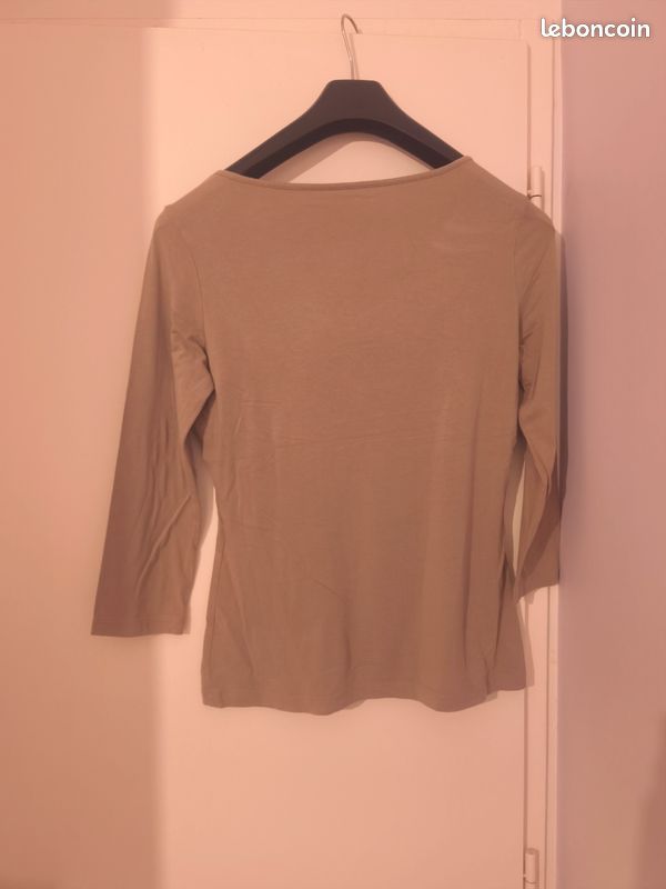 T-shirt IKKS Beige Taille 38 – 100% Coton – Message Cool – Occasion Très Bon état