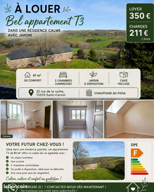 Appartement 3 pièces 61 m² · à Saint-Cernin · 61 m² · 561 €