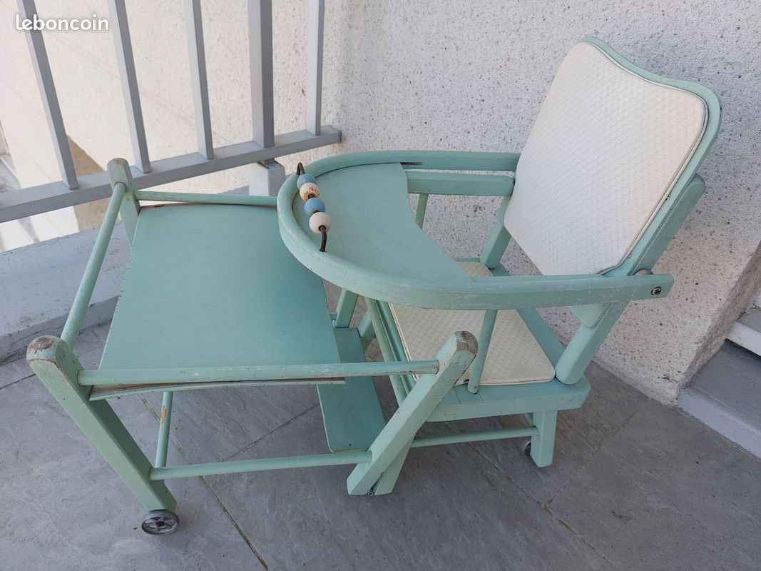 Ancienne Chaise Haute De Poupée Vintage Pliable - Jouet Enfant Avec Boulier Intégré