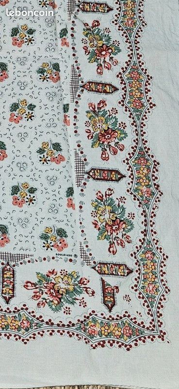Foulard Carré Souleiado Vintage - Motif Floral Provençal Rose - En Coton - Occasion Très Bon état