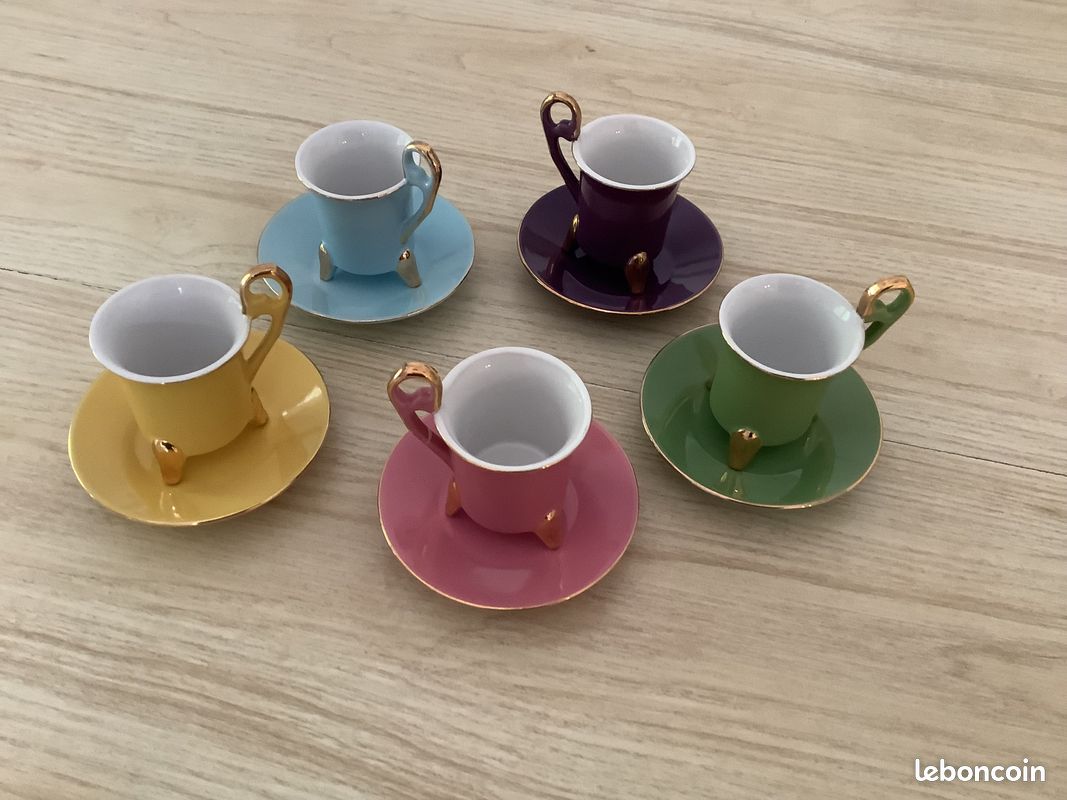 Lot De 7 Soucoupes Vintage Geneviève Lethu (1995) - 12 Cm - Pour Tasses - Style Rétro Déco
