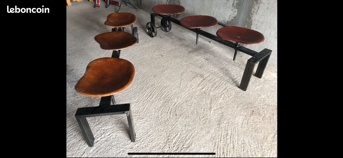 Banc 3 places fer et cuir (image 2)