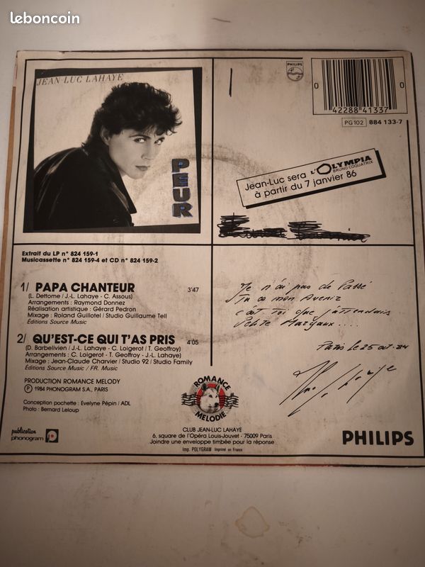 45T "Jean-Luc Lahaye "Papa chanteur" (image 2)