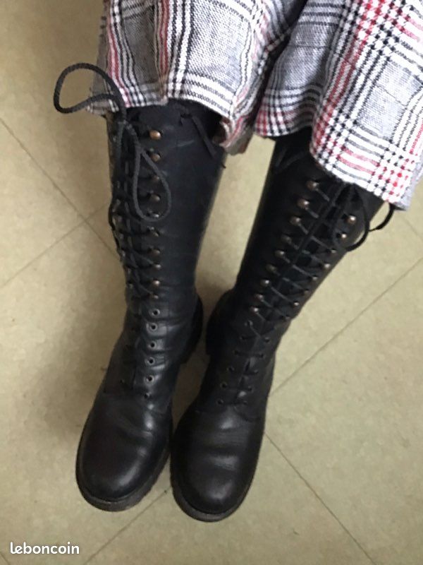 Bottes Longues Cuir Lacets Côté Femme – Style Britannique Compensées Élégantes – Mode Été/Automne