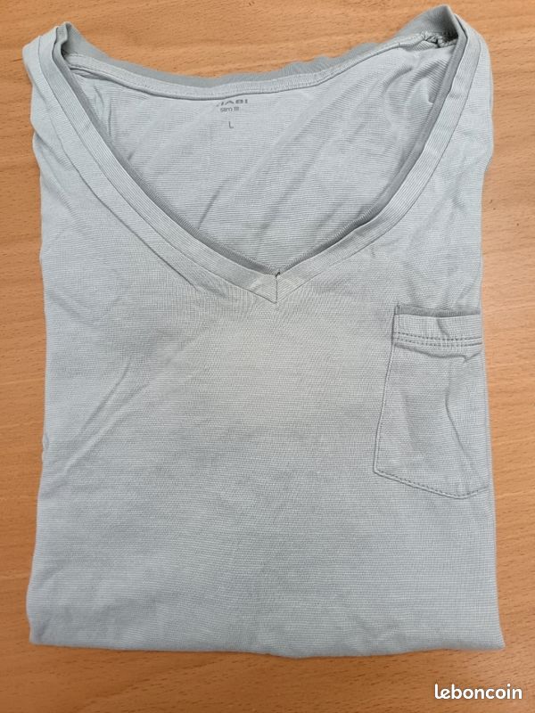 T shirt beige col v kiabi taille L (image 1)
