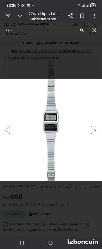 Bracelet Acier Inoxydable Pour Montres Casio DBC-611E-1 Et DBX-112 - Pièce De Rechange Originale