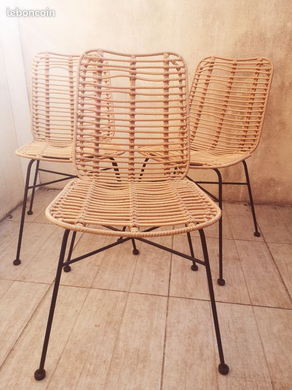 3 chaises rotin et métal (image 1)