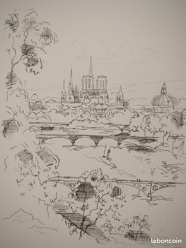 Paul-Elie GERNEZ : Vue sur Notre Dame, Gravure originale signée #CERTIFICAT (image 2)