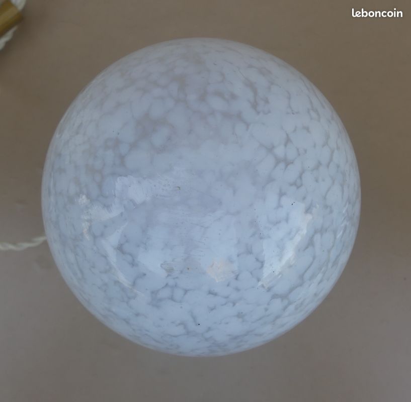 Lampe verre de Clichy bleu & boule blanche de bureau vintage luminaire ancien (image 9)