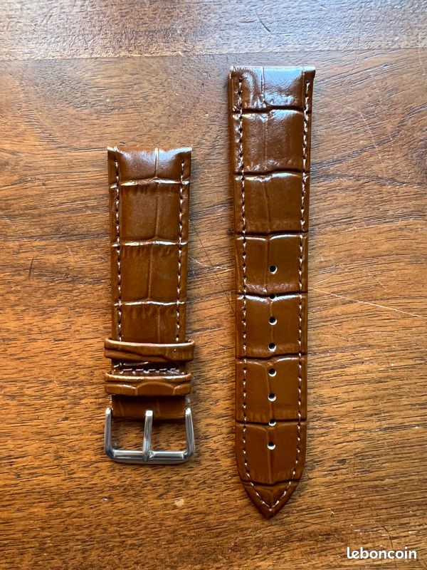 Bracelet De Montre Cuir Vintage 22 Mm – Marron Foncé, Boucle Dorée, Neuf
