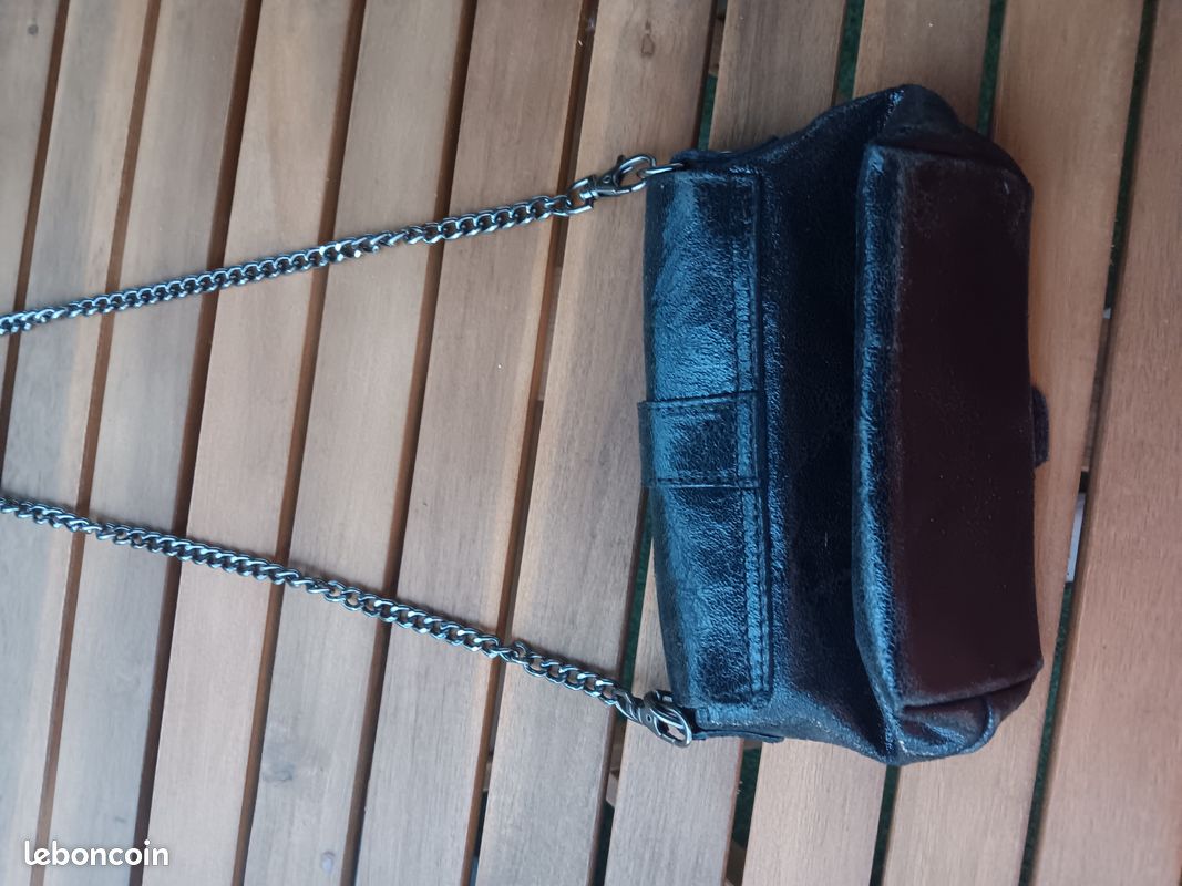 Sac bandoulière / pochette noir. Genuine Leather. Neuf (image 9)