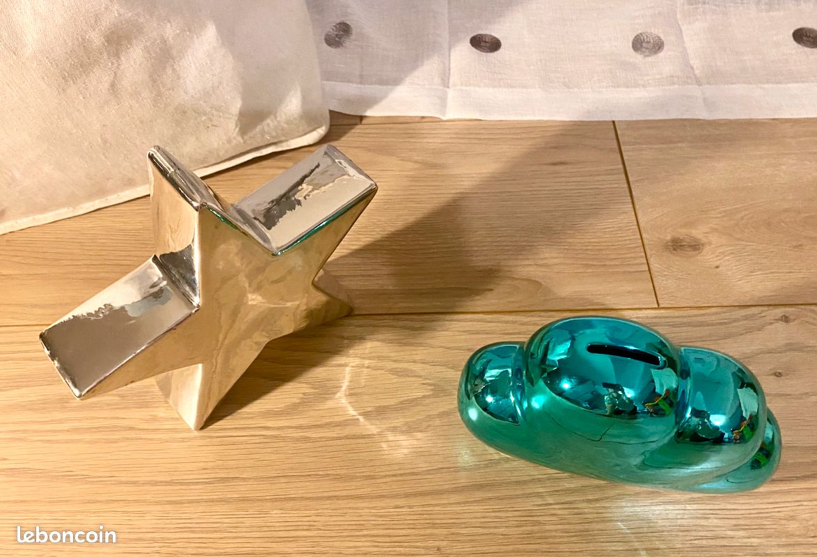 Lot de 2 décorations : étoile argentée et nuage tirelire bleu brillant (image 2)