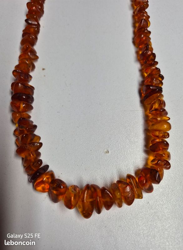 Collier Ancien En Ambre Authentique - 42 Grammes - Sautoir Occasion - Bijou Vintage En Ambre Naturel