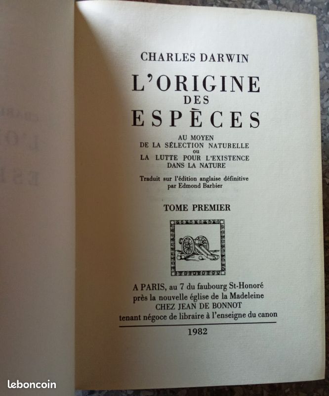 L'origine des espèces Charles Darwin Jean de Bonnot 2 Volumes complet (image 5)