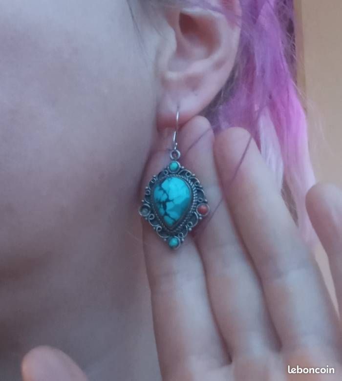 Boucles d'oreille argent&turquoises indiennes (image 2)