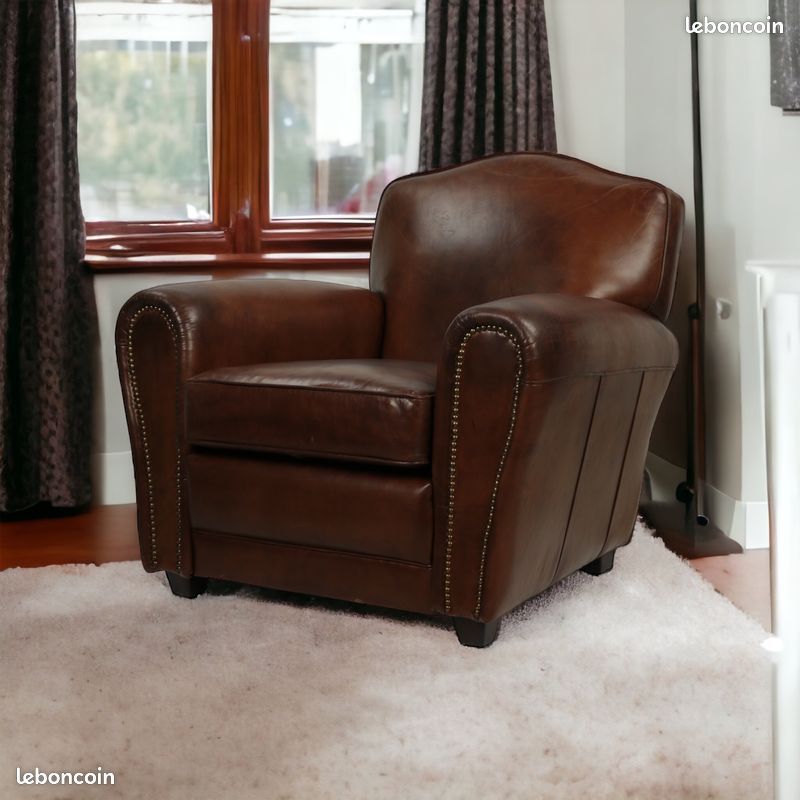 Fauteuil Club en cuir (Neuf) - Decoduweb - Expédition Rapide et Offerte (image 1)