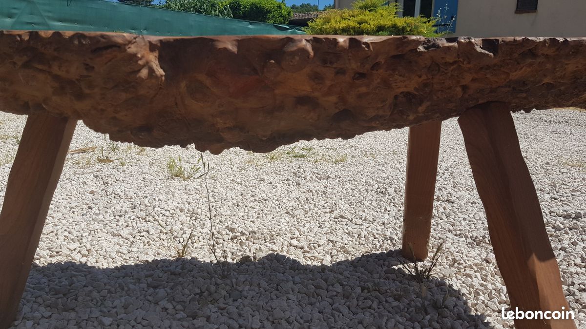 Table basse en loupe d’orme + 2 tabourets - RARE (image 4)
