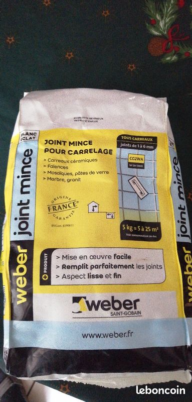 Joint mince weber blanc éclat tous carreaux 5kg (image 1)