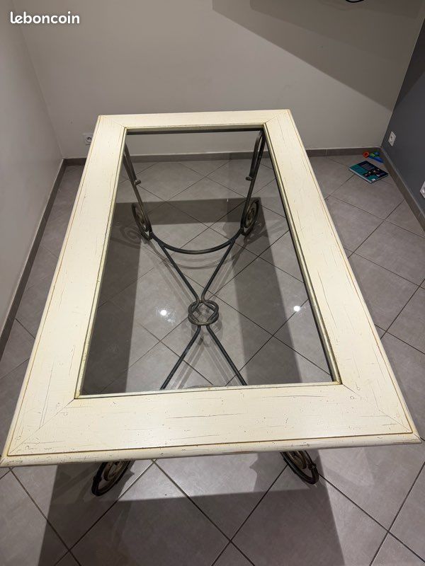 Table à manger fer forgé et bois (image 2)