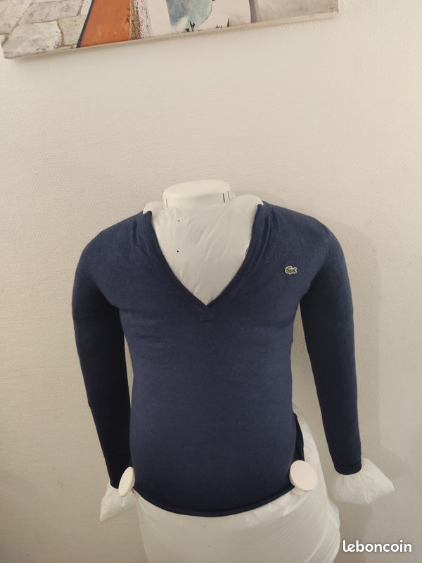 🐊 Pull Col V Lacoste en Laine Marine Femme 🐊 Vêtements