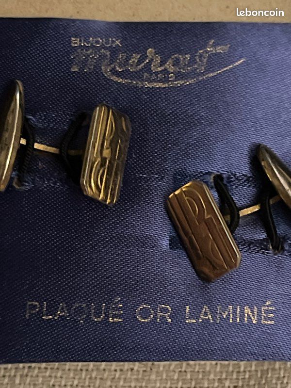 Boutons De Manchette 'Toupie' Murat En Plaqué Or Et Nacre D'abalone - Occasion, Style Vintage