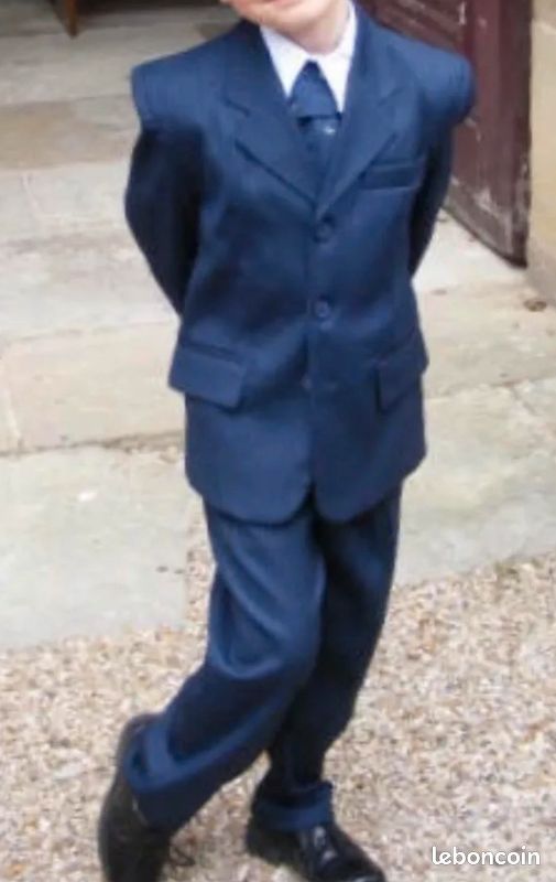 Costume Garçon 4 Pièces 8 Ans Bleu Marine Rayé (image 1)