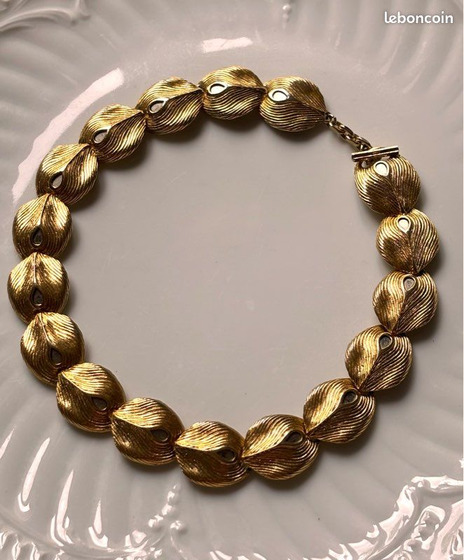Collier Vintage Orena Paris - Designer Français Doré à Strass - Longueur 41-45 Cm Occasion
